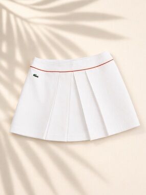 Lacoste Vintage White Pleated Tennis Skirt with orange trim